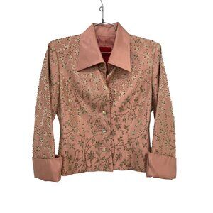 JS Collections Vintage Beaded Jacket Size 6 Embroidered Pink Gold Evening Wear